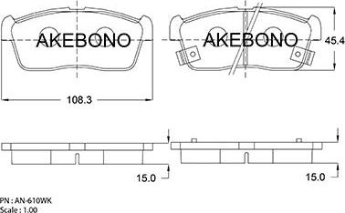 Akebono AN-610WK - Kit de plaquettes de frein, frein à disque cwaw.fr