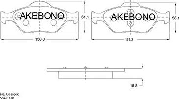 Akebono AN-8060K - Kit de plaquettes de frein, frein à disque cwaw.fr