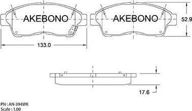 Akebono AN-394WK - Kit de plaquettes de frein, frein à disque cwaw.fr