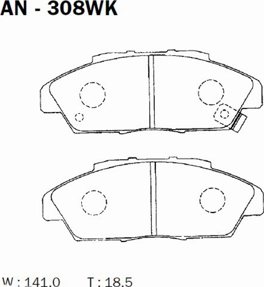 Akebono AN-308WK - Kit de plaquettes de frein, frein à disque cwaw.fr