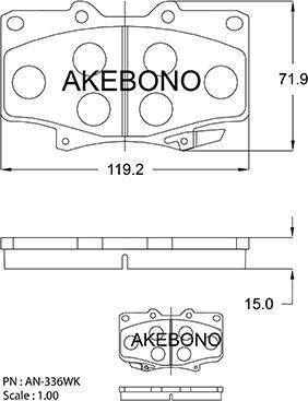 Akebono AN-336WK - Kit de plaquettes de frein, frein à disque cwaw.fr