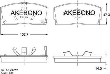 Akebono AN-243WK - Kit de plaquettes de frein, frein à disque cwaw.fr