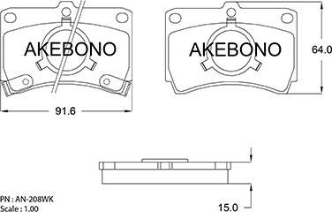 Akebono AN-208WKE - Kit de plaquettes de frein, frein à disque cwaw.fr