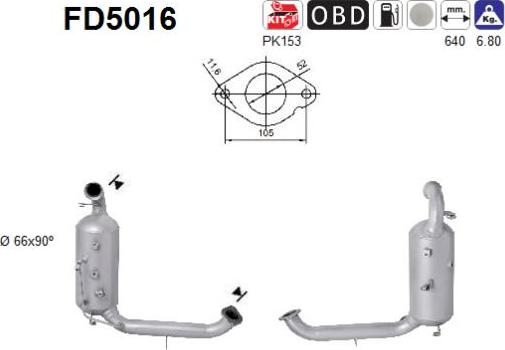 AS FD5016 - Filtre à particules / à suie, échappement cwaw.fr