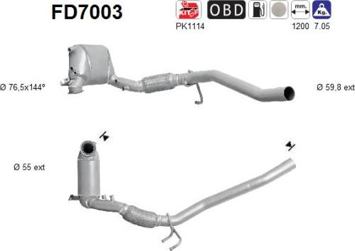 AS FD7003 - Filtre à particules / à suie, échappement cwaw.fr