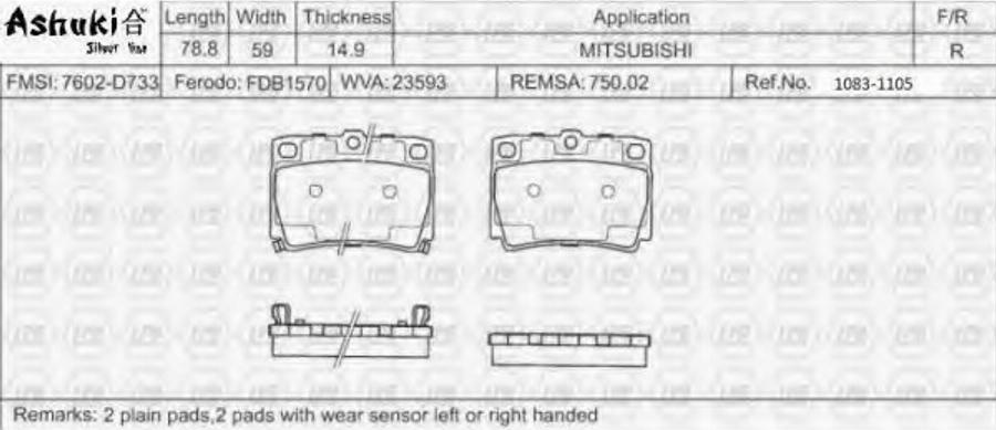 Ashuki 1083-1105 - Kit de plaquettes de frein, frein à disque cwaw.fr