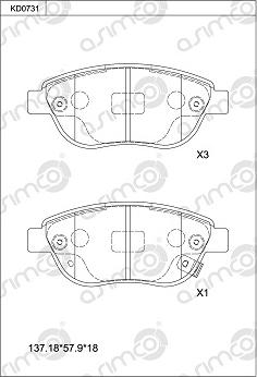 Asimco KD0731 - Kit de plaquettes de frein, frein à disque cwaw.fr