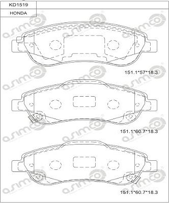 Asimco KD1519 - Kit de plaquettes de frein, frein à disque cwaw.fr