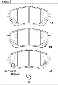 Asimco KD2092 - Kit de plaquettes de frein, frein à disque cwaw.fr