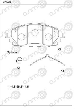 Asimco KD2082 - Kit de plaquettes de frein, frein à disque cwaw.fr