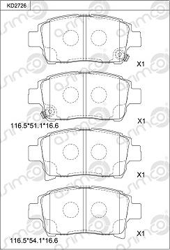 Asimco KD2726 - Kit de plaquettes de frein, frein à disque cwaw.fr