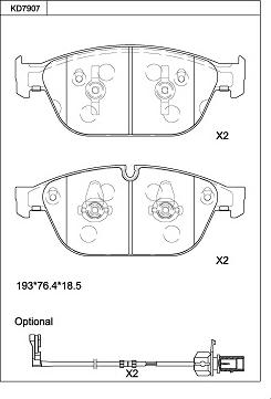 Asimco KD7907 - Kit de plaquettes de frein, frein à disque cwaw.fr