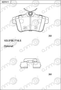 Asimco KD7411 - Kit de plaquettes de frein, frein à disque cwaw.fr