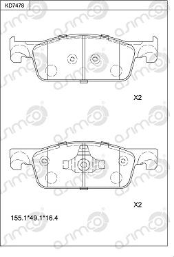 Asimco KD7478 - Kit de plaquettes de frein, frein à disque cwaw.fr