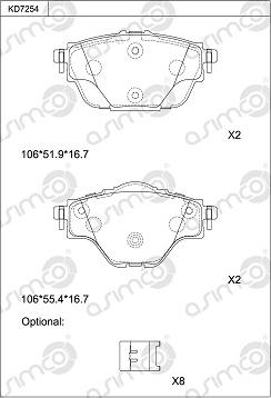 Asimco KD7254 - Kit de plaquettes de frein, frein à disque cwaw.fr