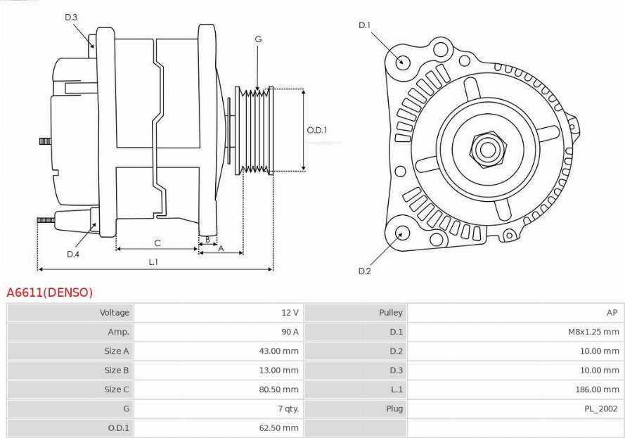 AS-PL A6611(DENSO) - Alternateur cwaw.fr