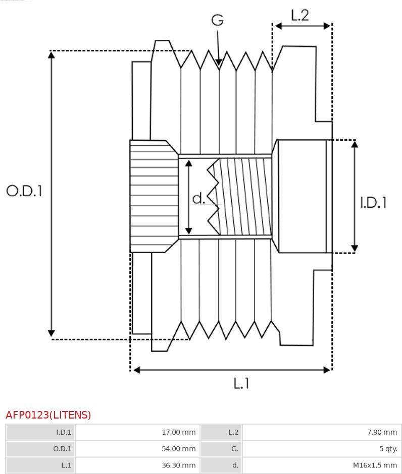 AS-PL AFP0123(LITENS) - Poulie, alternateur cwaw.fr