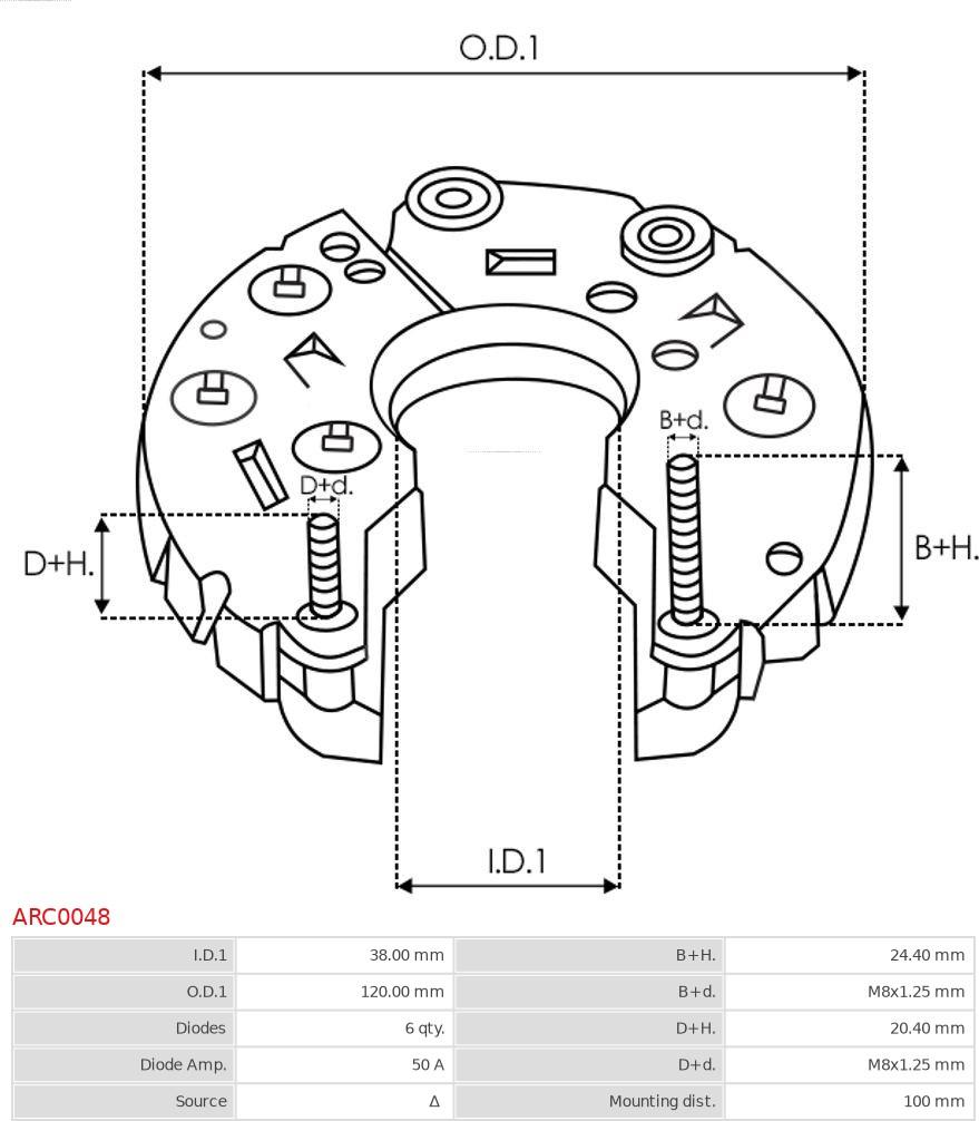 AS-PL ARC0048 - Pont de diodes, alternateur cwaw.fr