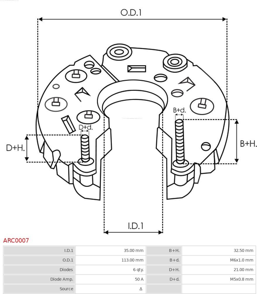 AS-PL ARC0007 - Pont de diodes, alternateur cwaw.fr