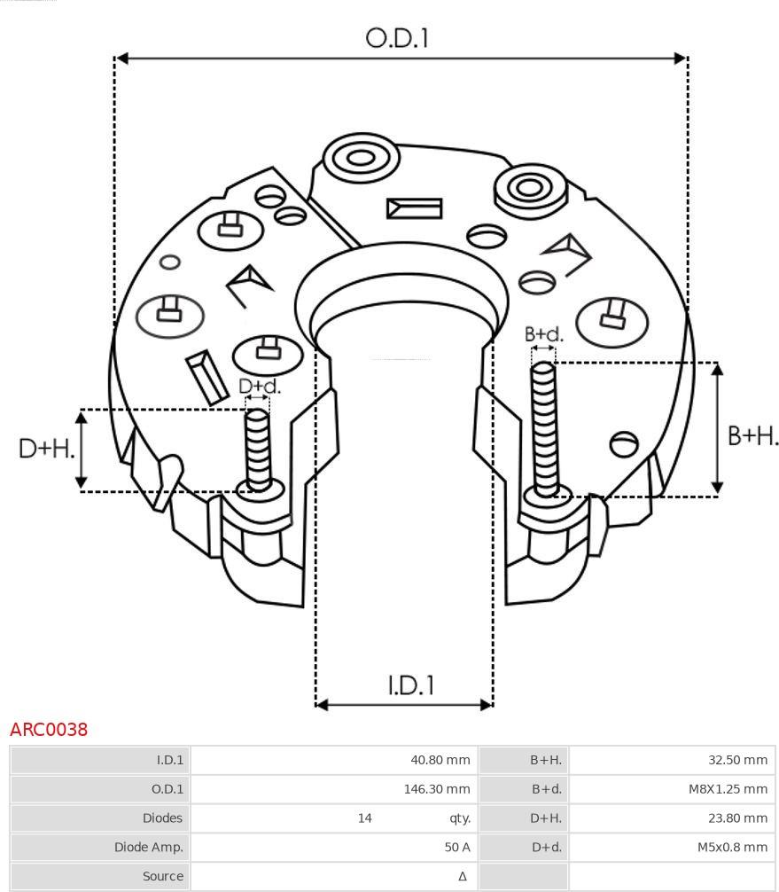 AS-PL ARC0038 - Pont de diodes, alternateur cwaw.fr