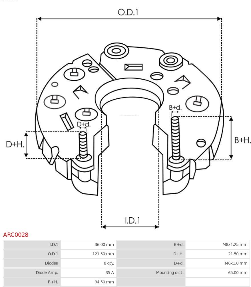 AS-PL ARC0028 - Pont de diodes, alternateur cwaw.fr