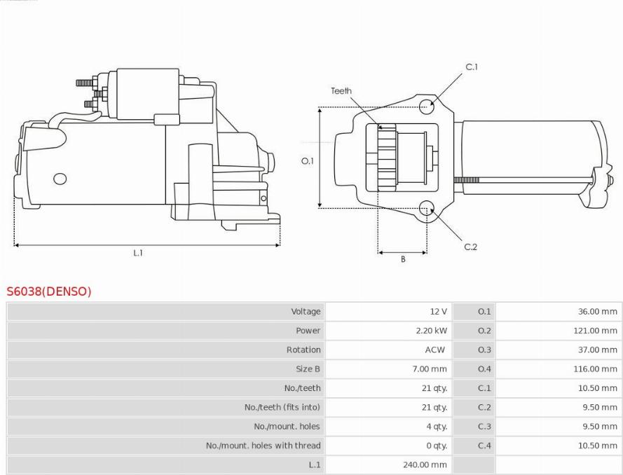 AS-PL S6038(DENSO) - Démarreur cwaw.fr