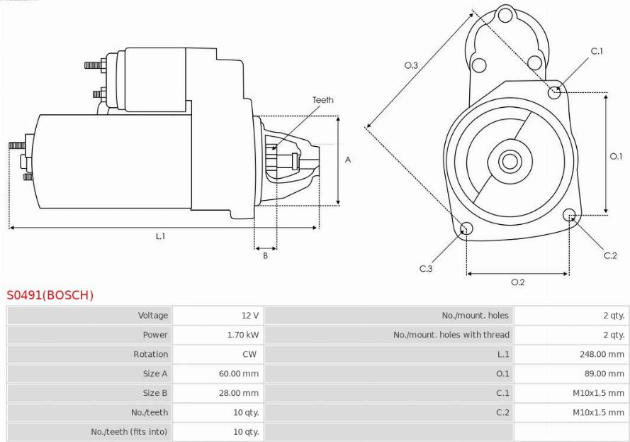 AS-PL S0491(BOSCH) - Démarreur cwaw.fr