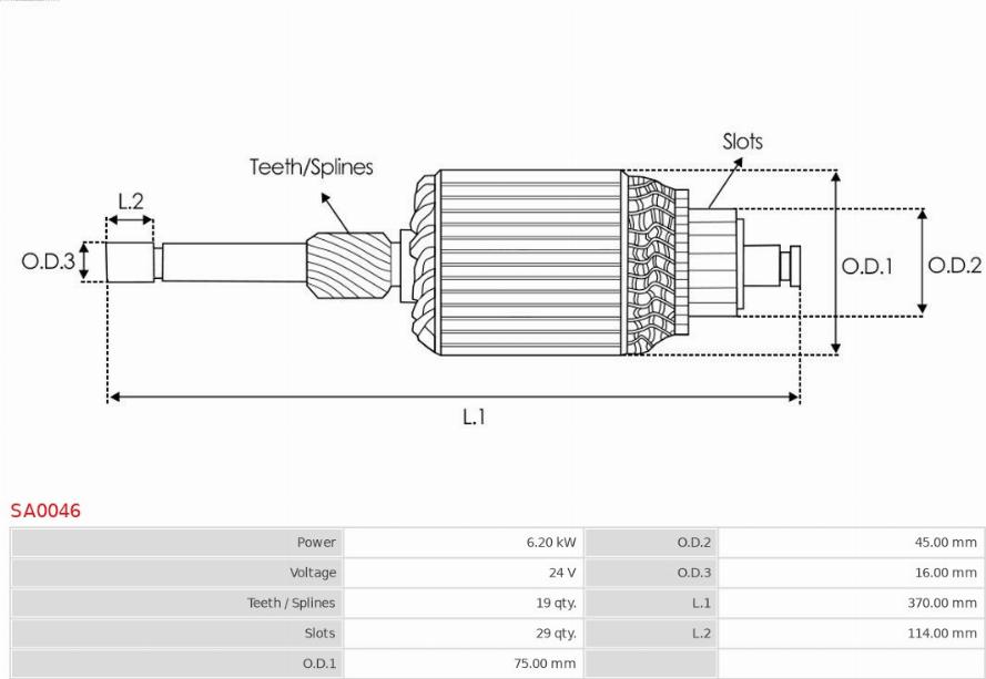 AS-PL SA0046 - Induit, démarreur cwaw.fr