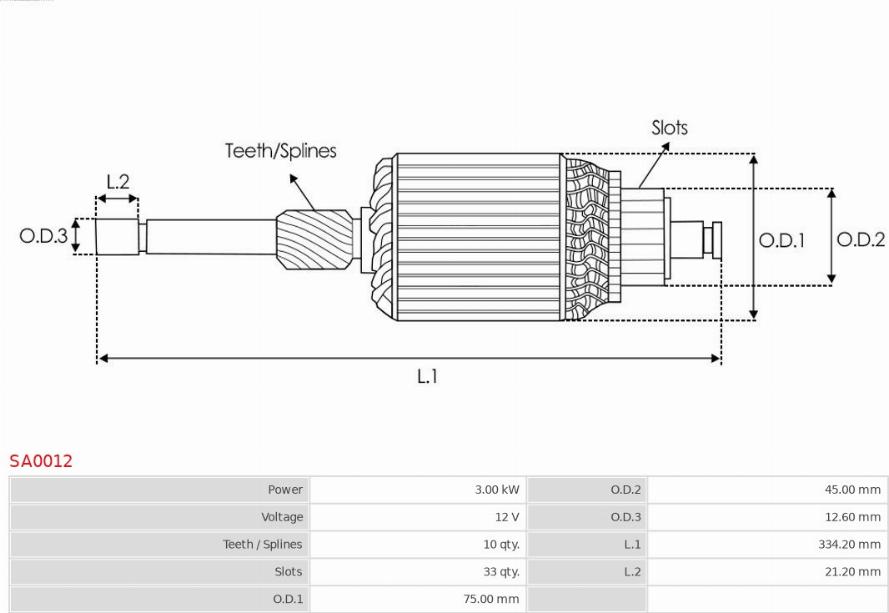 AS-PL SA0012 - Induit, démarreur cwaw.fr