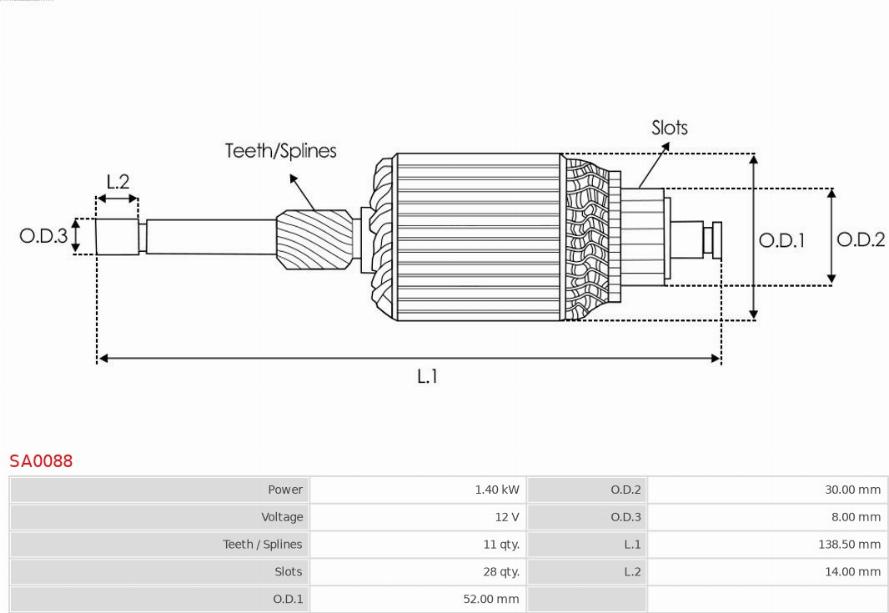 AS-PL SA0088 - Induit, démarreur cwaw.fr