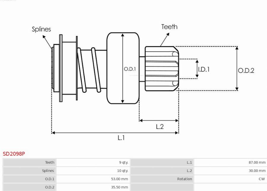 AS-PL SD2098P - Pignon, démarreur cwaw.fr