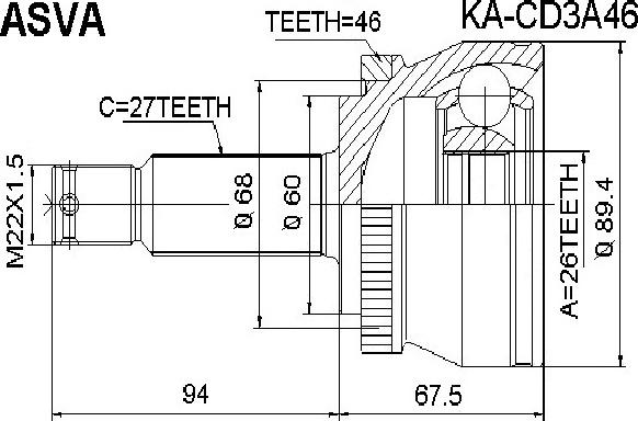 ASVA KA-CD3A46 - Jeu de joints, arbre de transmission cwaw.fr