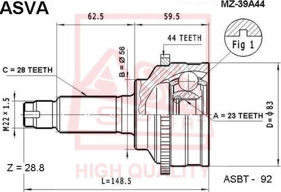 ASVA MZ-39A44 - Jeu de joints, arbre de transmission cwaw.fr