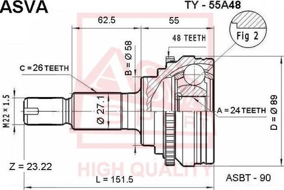 ASVA TY-55A48 - Jeu de joints, arbre de transmission cwaw.fr