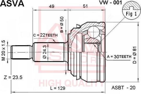 ASVA VW-001 - Jeu de joints, arbre de transmission cwaw.fr