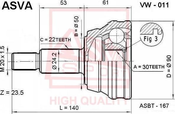 ASVA VW-011 - Jeu de joints, arbre de transmission cwaw.fr