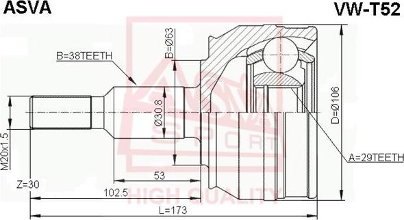 ASVA VW-T52 - Jeu de joints, arbre de transmission cwaw.fr