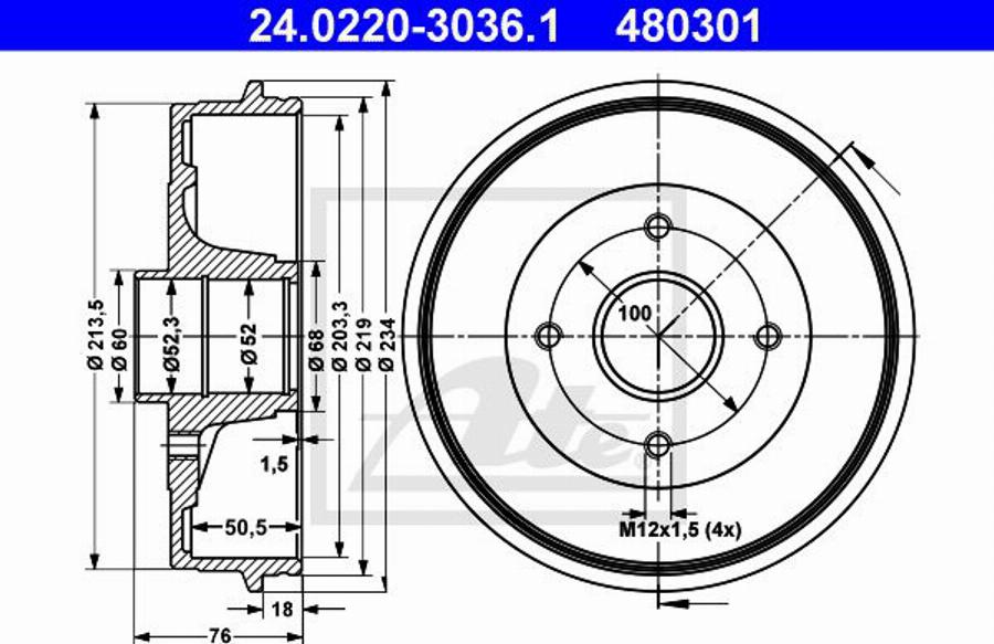 ATE 480301 - Tambour de frein cwaw.fr