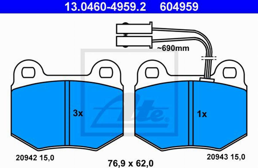 ATE 604959 - Kit de plaquettes de frein, frein à disque cwaw.fr