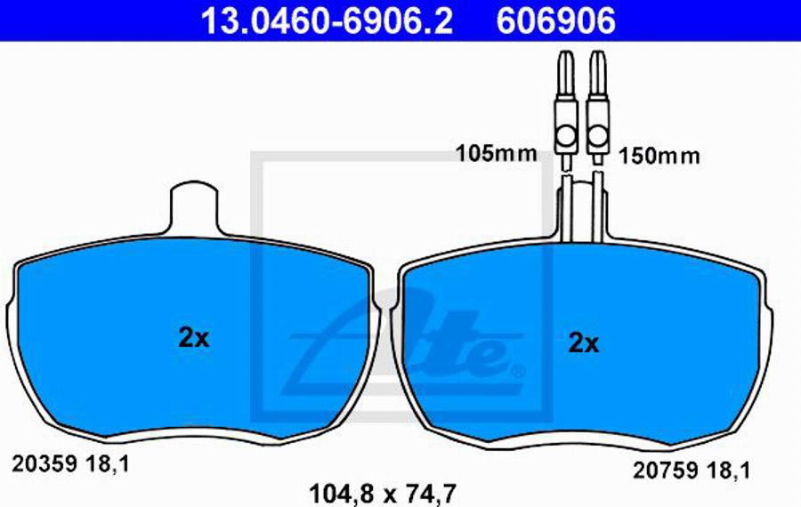 ATE 606906 - Kit de plaquettes de frein, frein à disque cwaw.fr