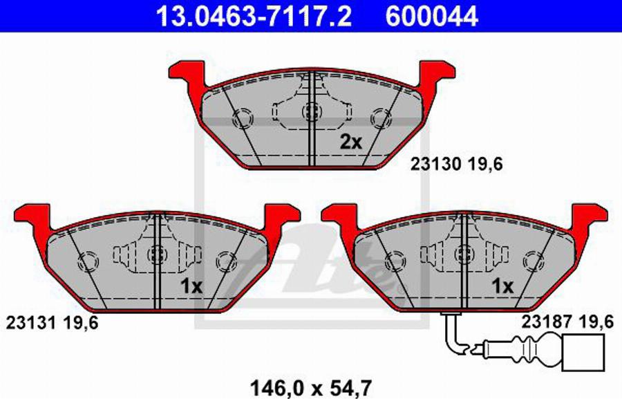 ATE 600044 - Kit de plaquettes de frein, frein à disque cwaw.fr