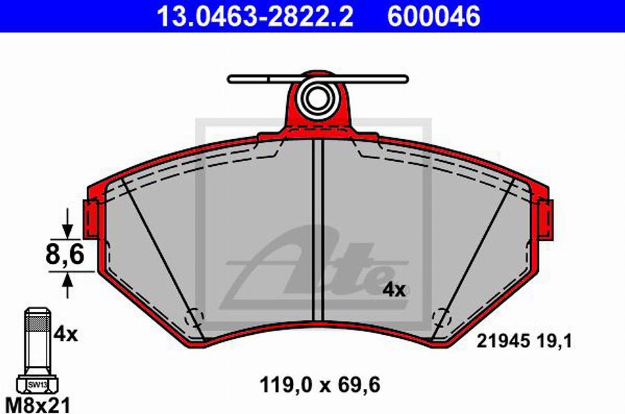 ATE 600046 - Kit de plaquettes de frein, frein à disque cwaw.fr