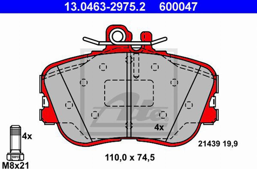 ATE 600047 - Kit de plaquettes de frein, frein à disque cwaw.fr