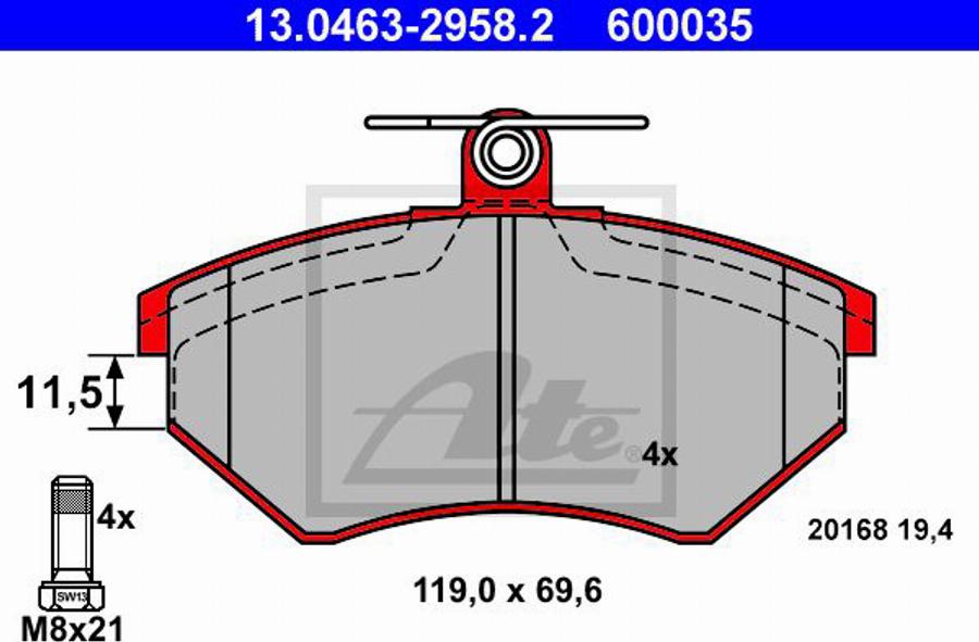 ATE 600035 - Kit de plaquettes de frein, frein à disque cwaw.fr