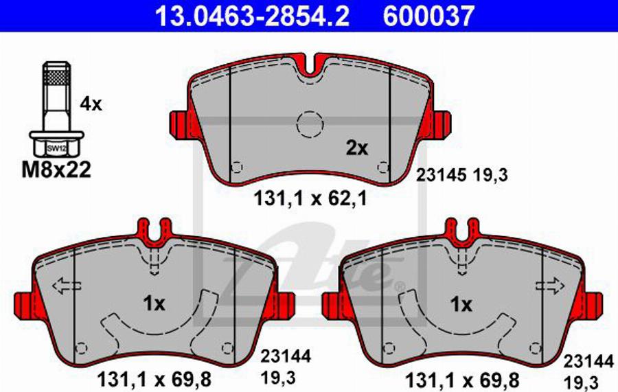 ATE 600037 - Kit de plaquettes de frein, frein à disque cwaw.fr