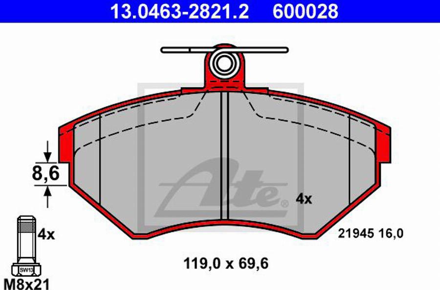 ATE 600028 - Kit de plaquettes de frein, frein à disque cwaw.fr