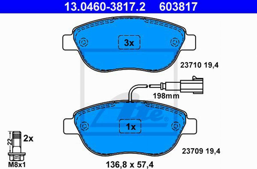 ATE 603817 - Kit de plaquettes de frein, frein à disque cwaw.fr