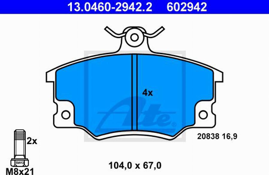 ATE 602942 - Kit de plaquettes de frein, frein à disque cwaw.fr