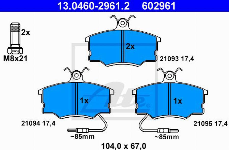 ATE 602961 - Kit de plaquettes de frein, frein à disque cwaw.fr