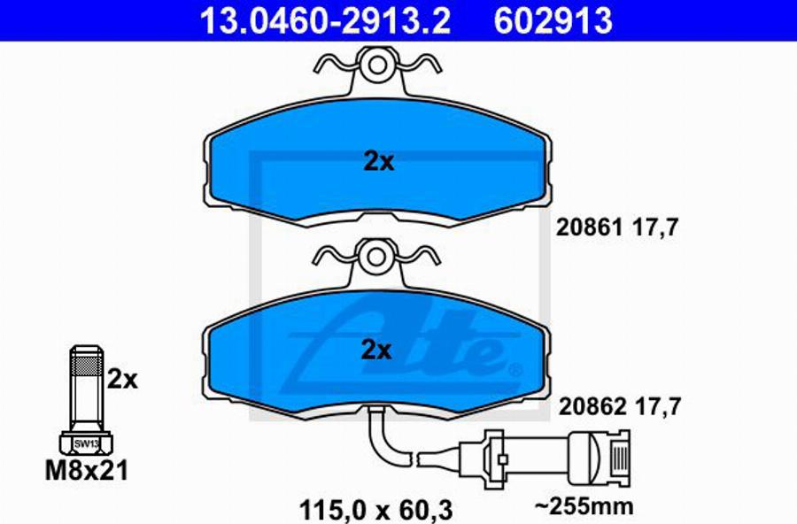 ATE 602913 - Kit de plaquettes de frein, frein à disque cwaw.fr